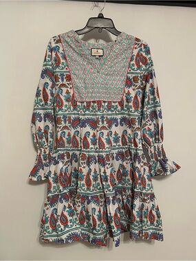 Tuckernuck White Dress with Teal, Orange & Purple Paisley